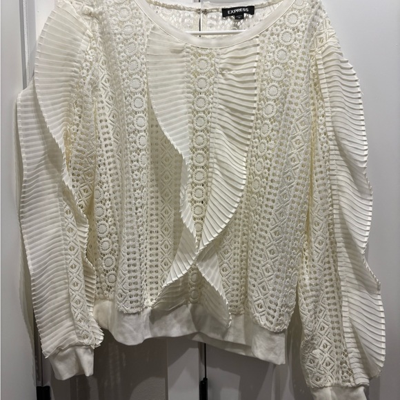 Express Cream Ruffled Ribbed Sweatshirt - Picture 1 of 5